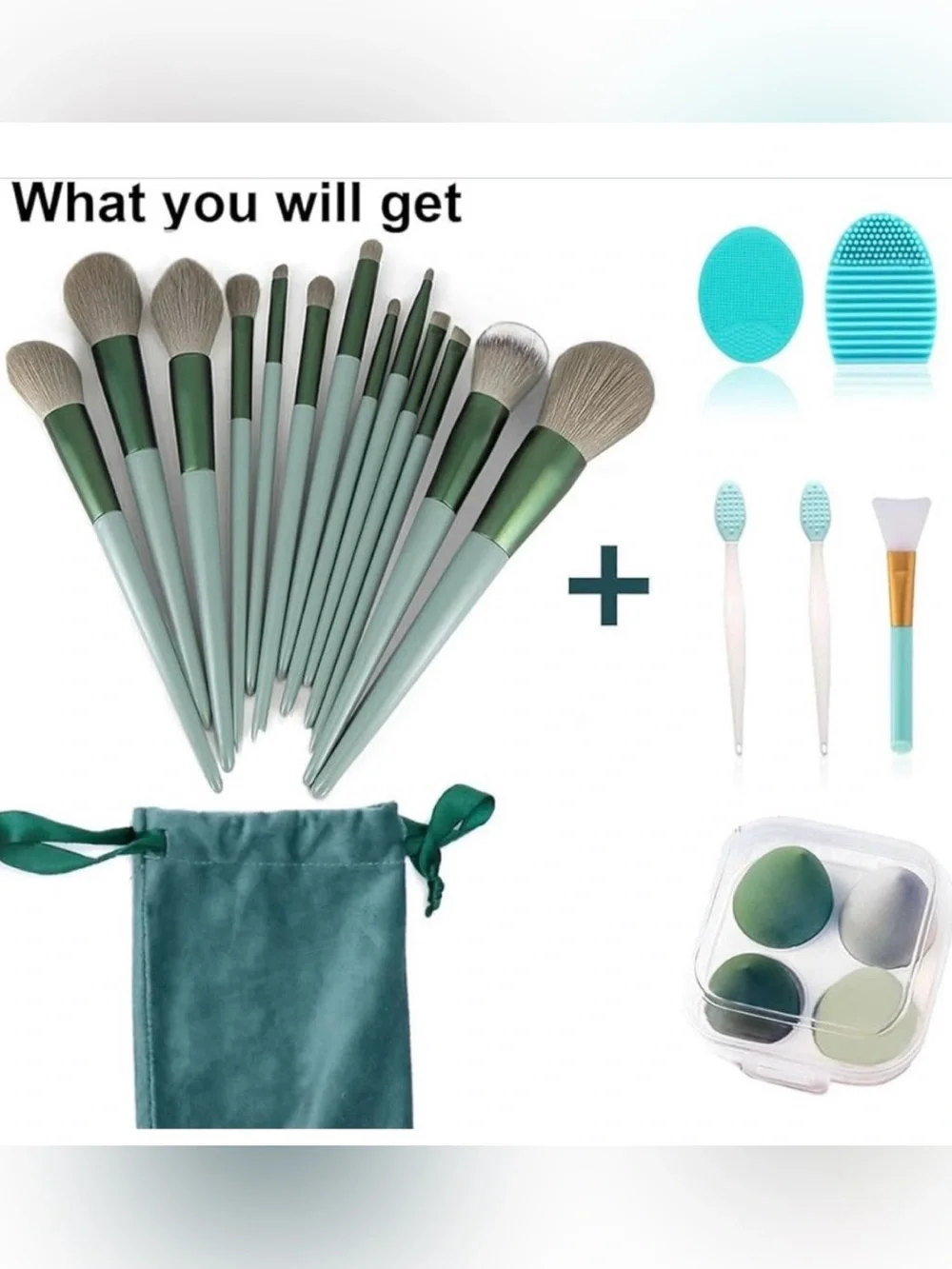 Beauty Makeup Tool Collection 22 piece piece Green set NWT